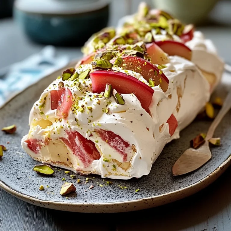 Pavlova roulée rhubarbe mascarpone