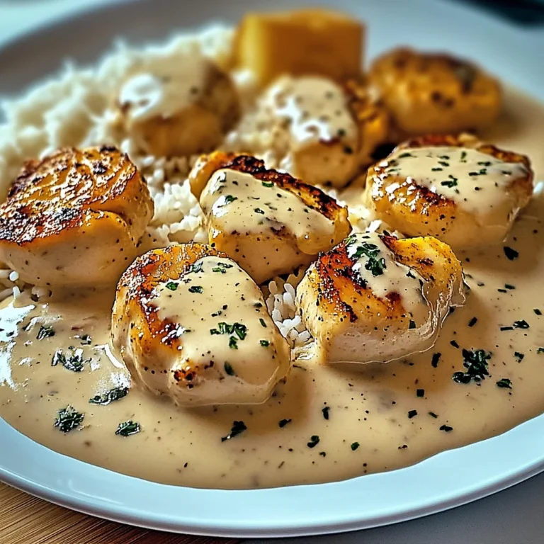 Poulet crémeux et riz en sauce